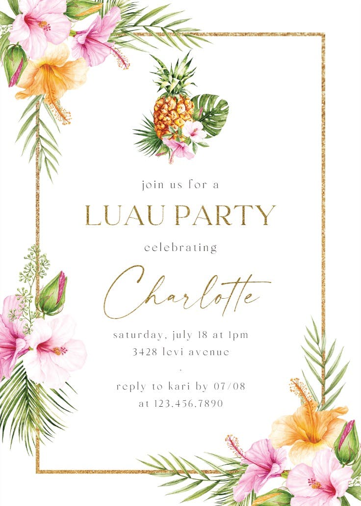 Tropical pineapple - luau party invitation